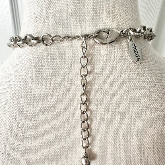 Chico's Triple Strand Large Blue Gem Stone Acrylic Chunky Statement Necklace - Picture 5 of 7